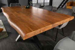 Massivholz Esstisch MAMMUT 220cm natur Akazie Sterngestell schwarz Metall Baumkante