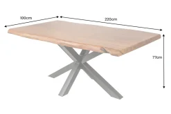 Massivholz Esstisch MAMMUT 220cm natur Akazie Sterngestell schwarz Metall Baumkante