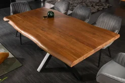 Massivholz Esstisch MAMMUT 220cm natur Akazie Sterngestell schwarz Metall Baumkante