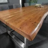 Massivholz Esstisch MAMMUT 200cm Akazie U-Gestell Edelstahl Baumkante 6cm Tischplatte