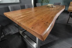 Massivholz Esstisch MAMMUT 200cm Akazie U-Gestell Edelstahl Baumkante 6cm Tischplatte
