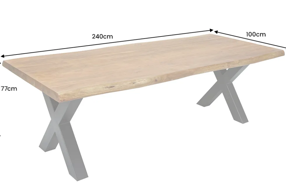 Massivholz Esstisch MAMMUT 240cm natur Akazie X-Gestell schwarz Metall Baumkante