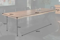 Massivholz Esstisch MAMMUT NATURE 240cm Akazie Baumkante X-Gestell anthrazit 6cm Tischplatte