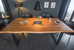Massivholz Esstisch MAMMUT 200cm Akazie 3,5cm Tischplatte Baumkante Metall schwarz