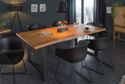 Massivholz Esstisch MAMMUT 200cm Akazie 3,5cm Tischplatte Baumkante Metall schwarz