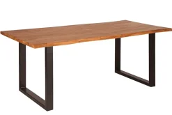 Massivholz Esstisch MAMMUT 200cm Akazie 3,5cm Tischplatte Baumkante Metall schwarz