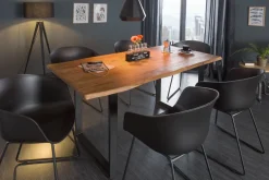 Massivholz Esstisch MAMMUT 160cm Wild-Akazie Industrial Design 2,6cm Tischplatte Baumkante