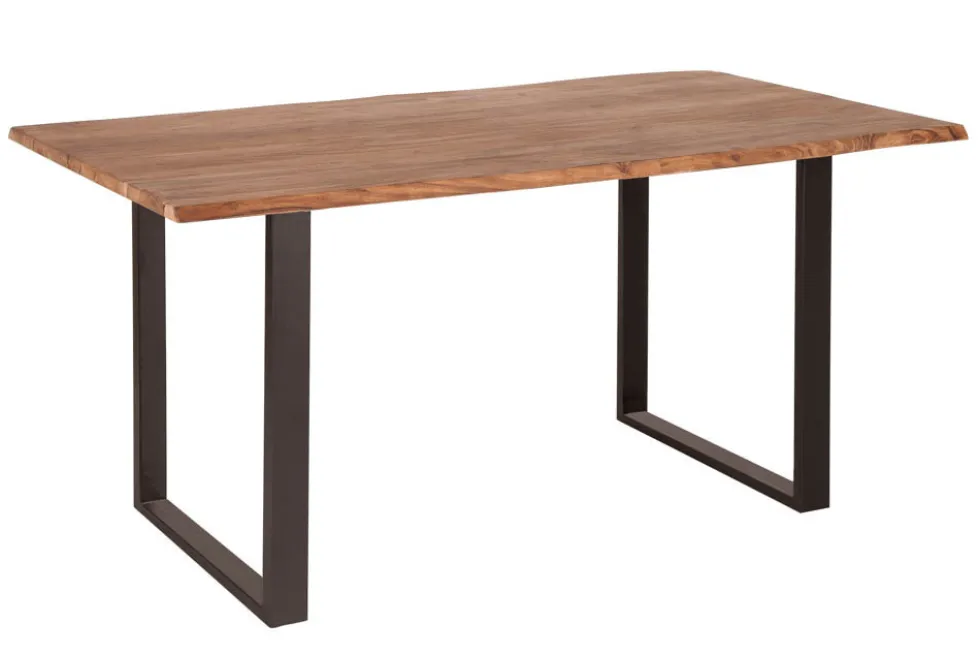 Massivholz Esstisch MAMMUT 160cm Wild-Akazie Industrial Design 2,6cm Tischplatte Baumkante