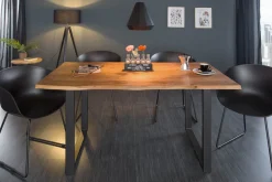 Massivholz Esstisch MAMMUT 160cm Wild-Akazie Industrial Design 2,6cm Tischplatte Baumkante