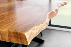 Massivholz Esstisch MAMMUT 200cm Akazie schwarz Metall Baumkante 6cm Tischplatte