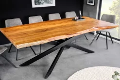 Massivholz Esstisch MAMMUT 200cm Akazie schwarz Metall Baumkante 6cm Tischplatte