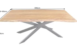 Massivholz Esstisch MAMMUT 200cm Akazie schwarz Metall Baumkante 6cm Tischplatte
