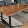 Massivholz Esstisch MAMMUT 200cm Akazie U-Gestell schwarz Metall Baumkante 6cm Tischplatte