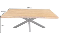Massivholz Esstisch MAMMUT 200cm Akazie schwarz Metall Baumkante 5cm Tischplatte