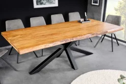 Massivholz Esstisch MAMMUT 200cm Akazie schwarz Metall Baumkante 5cm Tischplatte