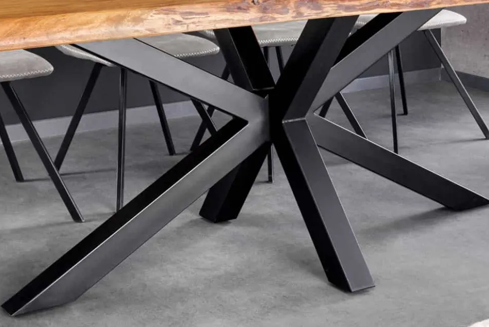 Massivholz Esstisch MAMMUT 200cm Akazie schwarz Metall Baumkante 5cm Tischplatte