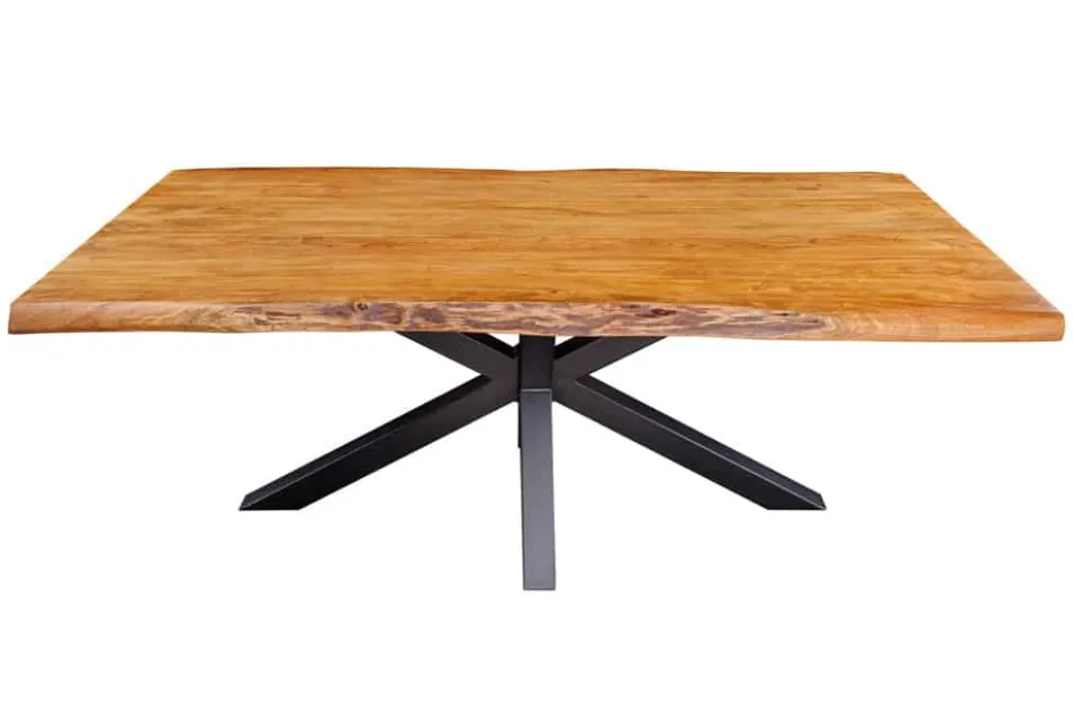 Massivholz Esstisch MAMMUT 200cm Akazie schwarz Metall Baumkante 5cm Tischplatte