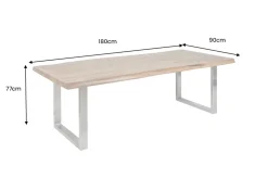 Massivholz Esstisch MAMMUT 180cm Akazie U-Gestell Edelstahl Baumkante 6cm Tischplatte