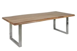 Massivholz Esstisch MAMMUT 180cm Akazie U-Gestell Edelstahl Baumkante 6cm Tischplatte