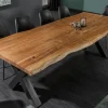 Massivholz Esstisch MAMMUT 180cm Akazie X-Gestell schwarz Baumkante 6cm Tischplatte