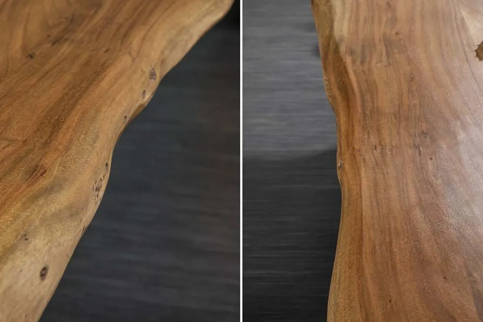 Massivholz Esstisch MAMMUT 200cm natur Akazie schwarz Baumkante 6cm Tischplatte