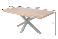 Massivholz Esstisch MAMMUT 200cm natur Akazie schwarz Metall Sterngestell Baumkante