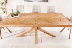 Massivholz Esstisch MOSAIK 200cm natur Pinienholz recycelt Sterngestell