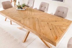 Massivholz Esstisch MOSAIK 200cm natur Pinienholz recycelt Sterngestell