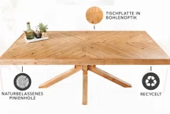 Massivholz Esstisch MOSAIK 200cm natur Pinienholz recycelt Sterngestell