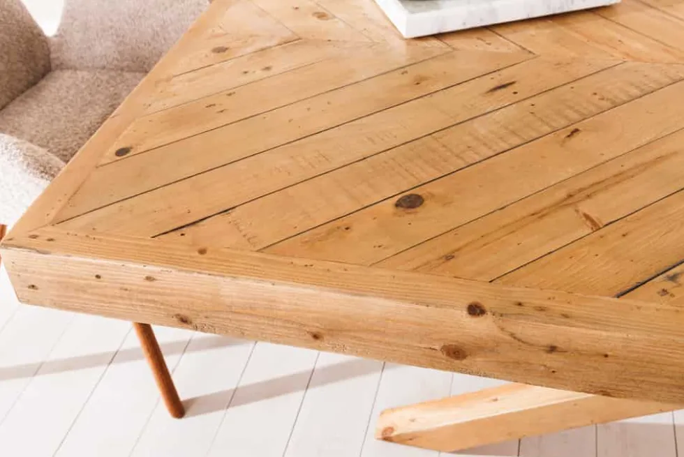 Massivholz Esstisch MOSAIK 160cm natur Pinienholz recycelt Sterngestell