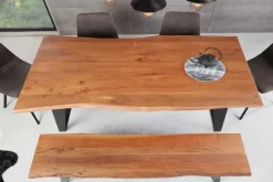 Massivholz Esstisch ORGANIC ARTWORK 180cm Akazie Industrial Design Eisengestell Baumkante