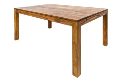Massivholz Esstisch PURE 160-240cm braun Sheesham stone finish mit Ansteckplatten