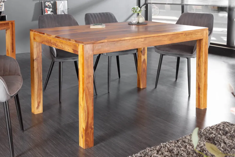 Massivholz Esstisch PURE 120cm braun Sheeshamholz stone finish einzigartige Maserung