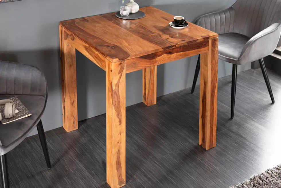 Massivholz Esstisch PURE 70cm braun Sheesham stone finish Bistrotisch quadratisch