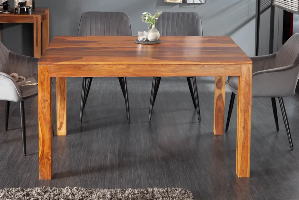 Massivholz Esstisch PURE 135cm braun Sheeshamholz stone finish einzigartige Maserung