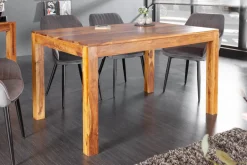 Massivholz Esstisch PURE 135cm braun Sheeshamholz stone finish einzigartige Maserung