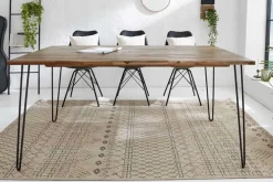 Massivholz Esstisch SCORPION 160cm braun Akazie schwarze Metallbeine Hairpin Legs Retro