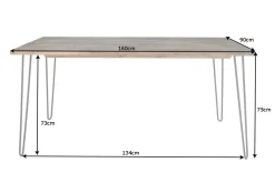 Massivholz Esstisch SCORPION 160cm braun Akazie schwarze Metallbeine Hairpin Legs Retro