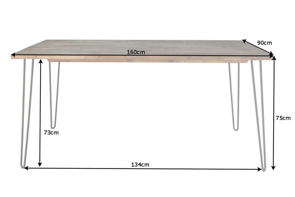 Massivholz Esstisch SCORPION 160cm braun Akazie schwarze Metallbeine Hairpin Legs Retro