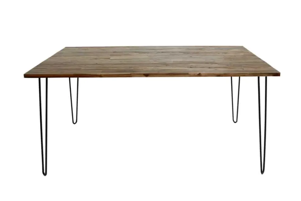 Massivholz Esstisch SCORPION 160cm braun Akazie schwarze Metallbeine Hairpin Legs Retro
