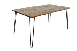 Massivholz Esstisch SCORPION 160cm braun Akazie schwarze Metallbeine Hairpin Legs Retro