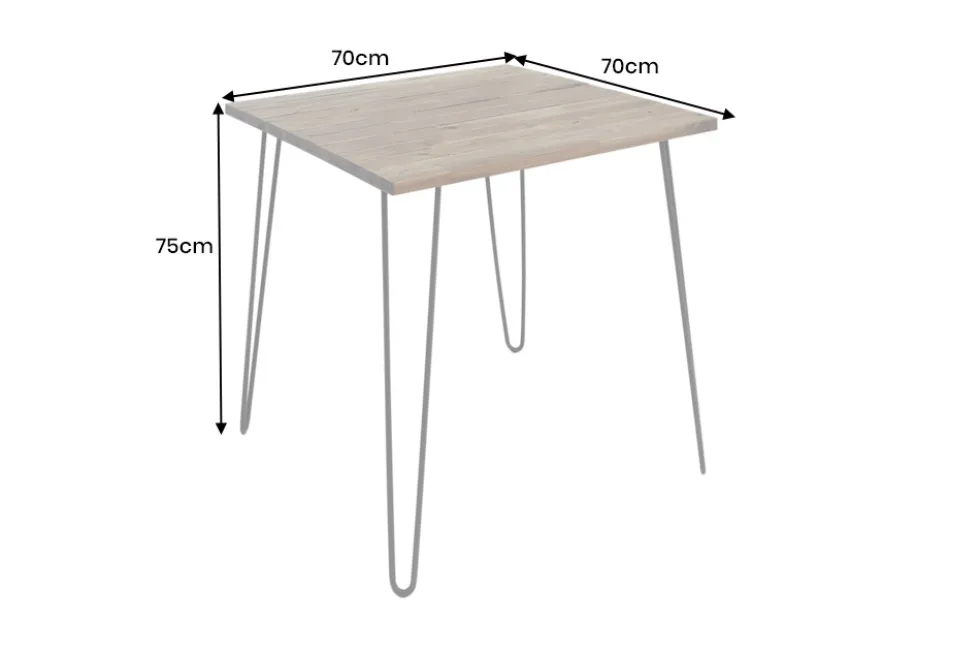 Massivholz Esstisch SCORPION 70cm vintage braun Akazie schwarze Metallbeine Hairpin Legs