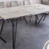 Massivholz Esstisch SCORPION 140cm grau Akazie Baumkante schwarze Metallbeine Hairpin Legs