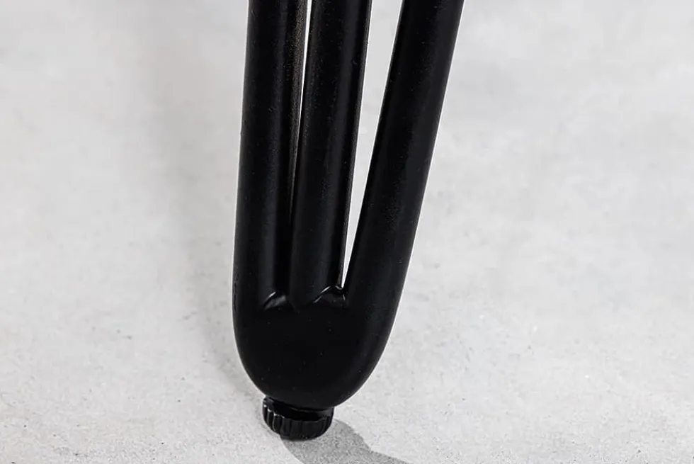 Massivholz Esstisch SCORPION 140cm grau Akazie Baumkante schwarze Metallbeine Hairpin Legs