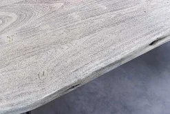 Massivholz Esstisch SCORPION 140cm grau Akazie Baumkante schwarze Metallbeine Hairpin Legs
