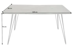 Massivholz Esstisch SCORPION 140cm grau Akazie Baumkante schwarze Metallbeine Hairpin Legs