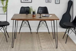 Massivholz Esstisch SCORPION 120cm braun Akazie schwarze Metallbeine Hairpin Legs Retro