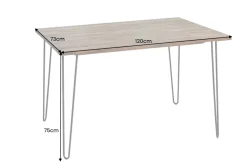 Massivholz Esstisch SCORPION 120cm braun Akazie schwarze Metallbeine Hairpin Legs Retro