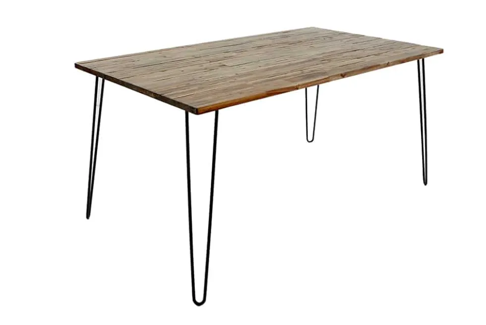 Massivholz Esstisch SCORPION 180cm braun Akazie schwarze Metallbeine Hairpin Legs Retro