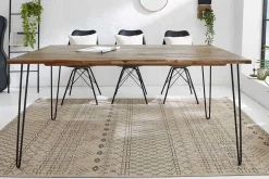 Massivholz Esstisch SCORPION 180cm braun Akazie schwarze Metallbeine Hairpin Legs Retro